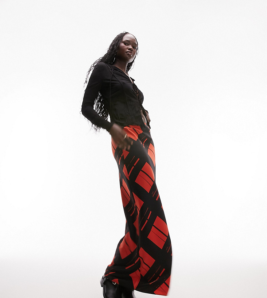 Topshop Tall Asymmetric Maxi Skirt With Ruched Panel In Spice-multi