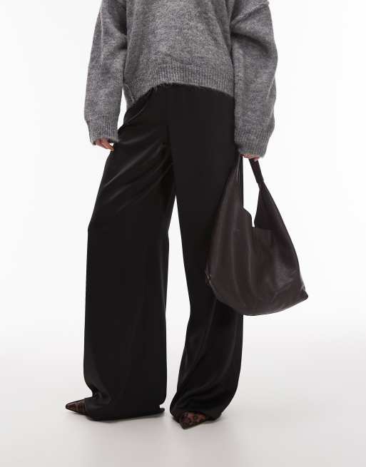 Topshop Tall satin drawcord trouser in black, 5 of 5