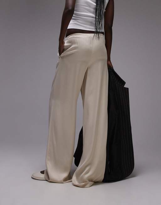 Topshop Tall satin drawstring pants in oyster, 2 of 5