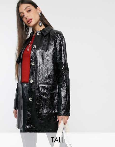 Topshop Tall – Schwarze Hemdjacke in Kroko-Optik