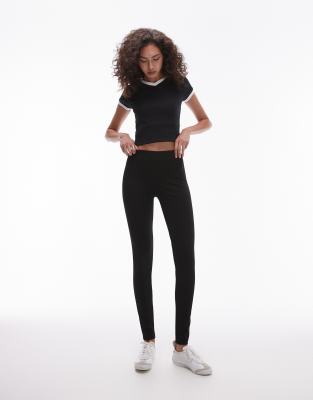 Topshop Tall - Schwere Leggings in Schwarz mit langem Schnitt