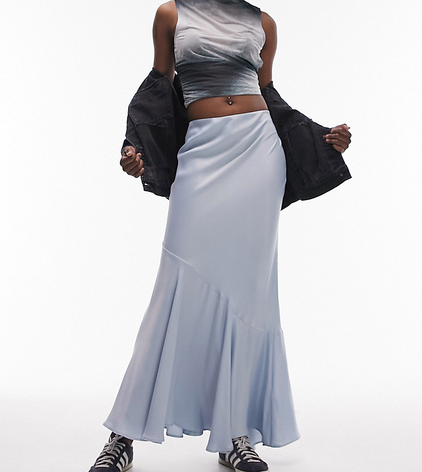 Topshop Tall seamed detail maxi skirt in light blue