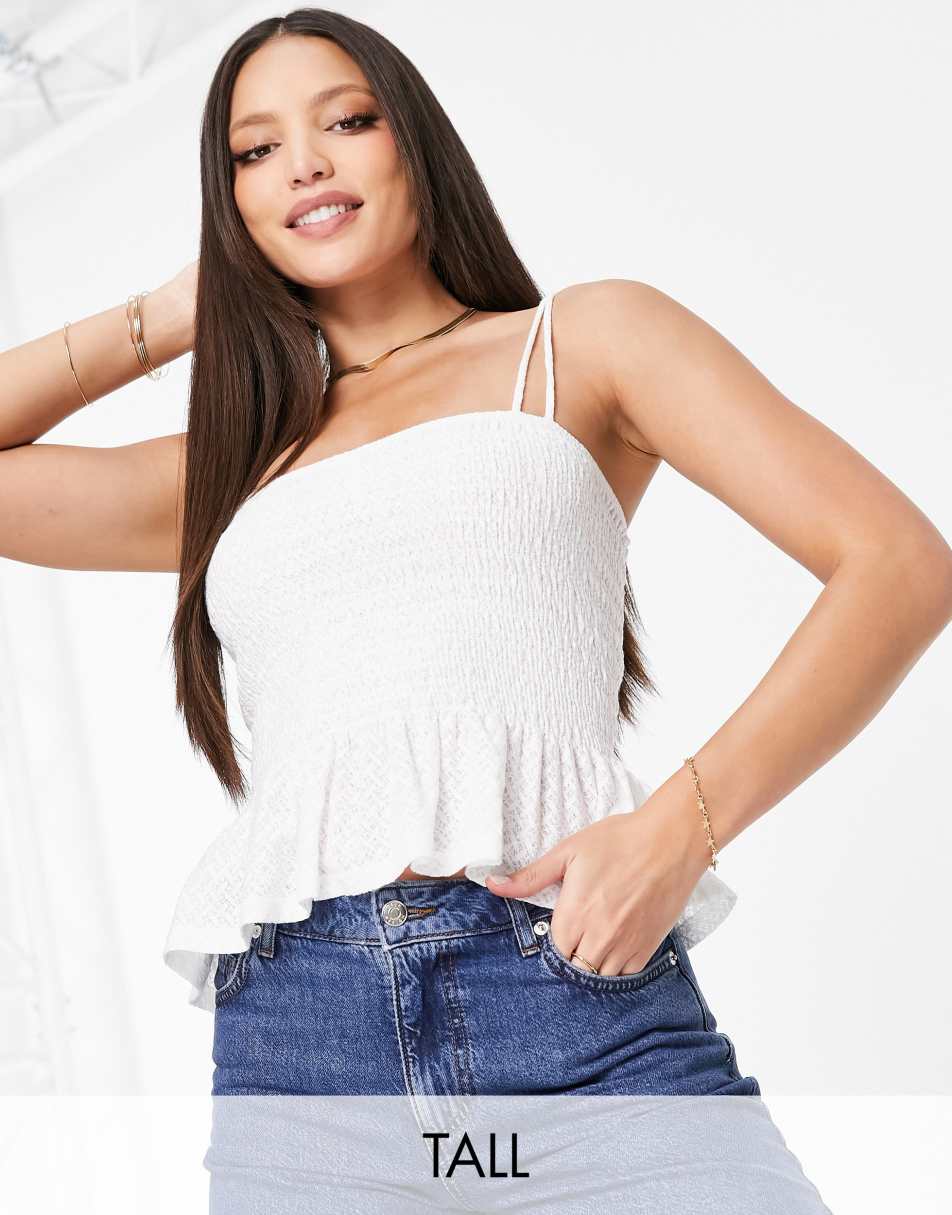 Topshop Tall shirred cami top in white