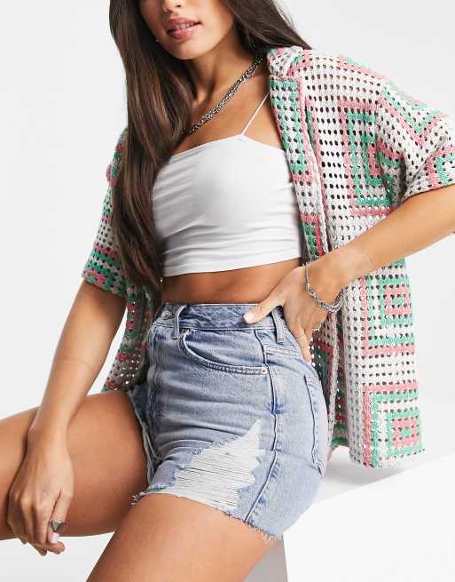 Topshop Tall - Short mom déchiré coupe trapèze - Bleu moyen, 3 de 4