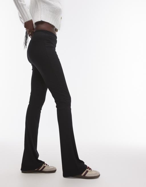 Topshop Tall skinny rib flared pants in black ASOS