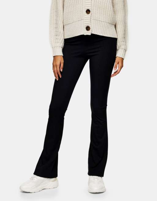 Topshop Tall skinny ribbed flare trousers in black | ASOS