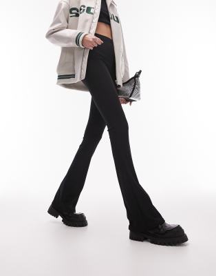 skinny ribbed flared pants in black