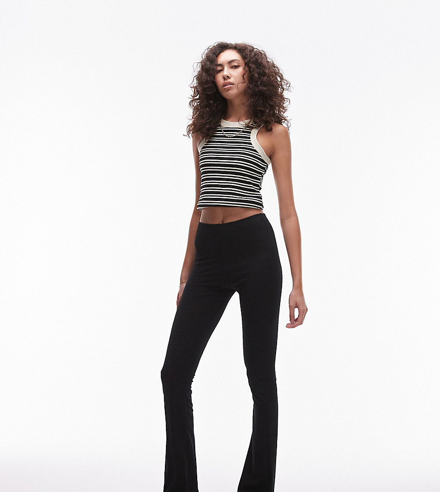 Topshop Tall Skinny Ribbed Flared Pants In Black