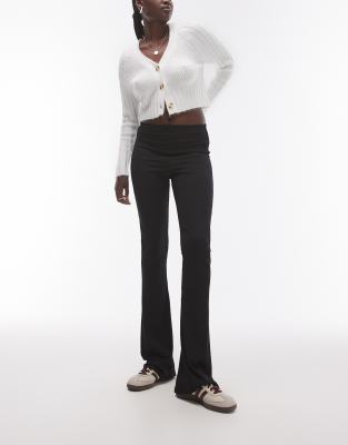 skinny ribbed flared pants in black