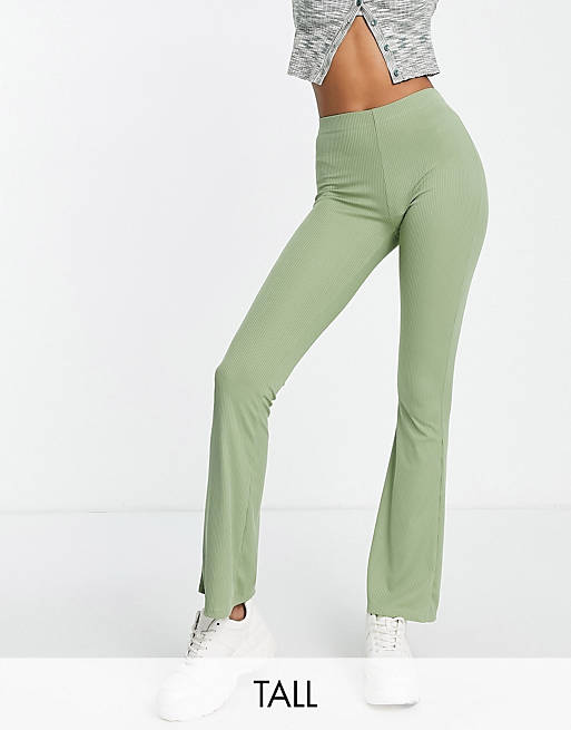  Topshop Tall skinny ribbed flared trouser in sage 