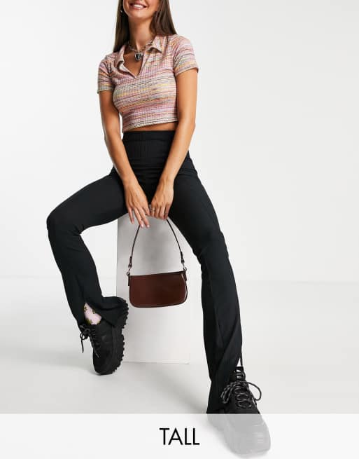 Topshop Tall skinny split front flare pants in black