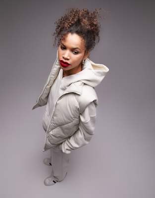 Topshop Tall sleeveless puffer gilet jacket in off white