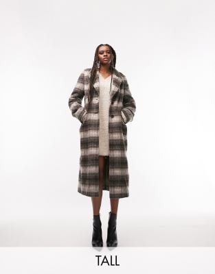 Topshop Tall faux leather shearling oversized car coat with borg lining in  brown