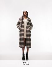 Topshop Tall faux fur checkerboard longline jacket in monochrome size 8
