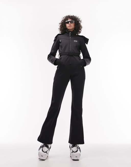 Topshop Sno ski suit with hood and belt in black