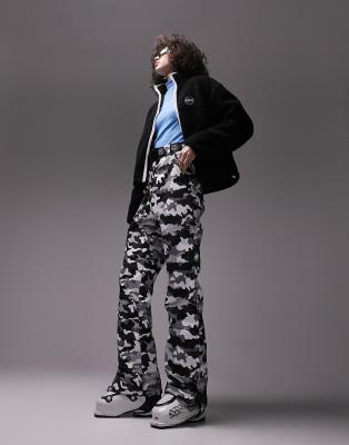 Topshop Tall Sno Straight Leg Ski Pants In Camo Print-white