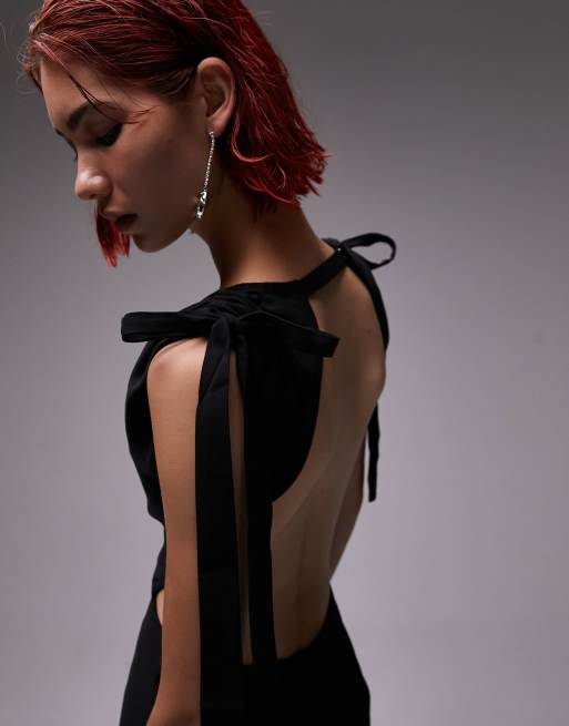 Topshop Tall - Sort jumpsuit med dyb V-hals og bindestropper, 2 af 4