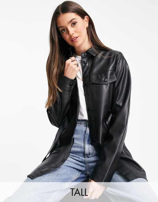 Topshop Tall - Sort skjorte med lange ærmer og bælte i imiteret læder
