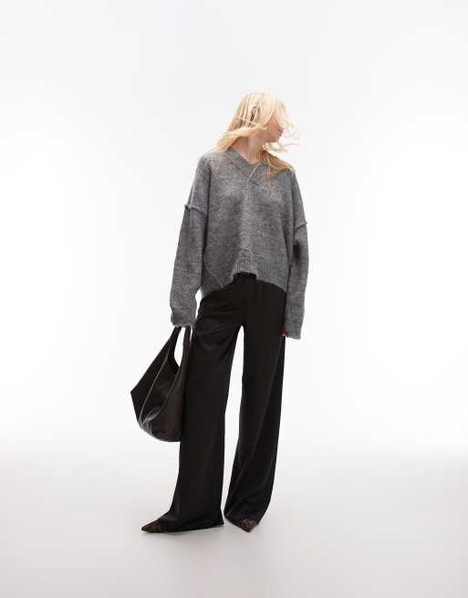 Topshop Tall - Sorte bukser med løbesnor i satin