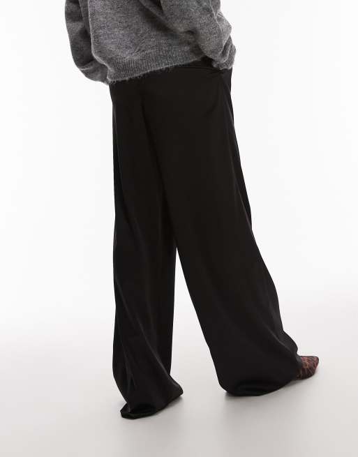 Topshop Tall - Sorte bukser med løbesnor i satin, 2 af 5