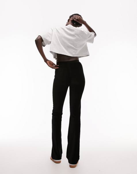 Topshop Tall - Sorte bukser med svaj i elastisk velour - view 1