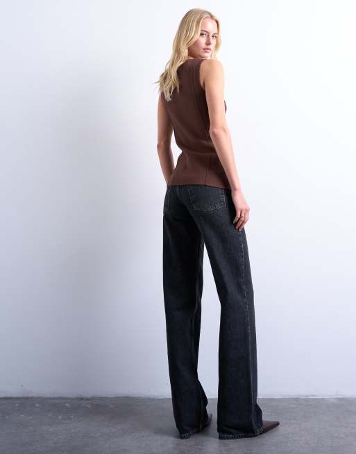 Topshop Tall - Sorte forvaskede Ember-jeans med lav talje og lige ben, 5 af 7