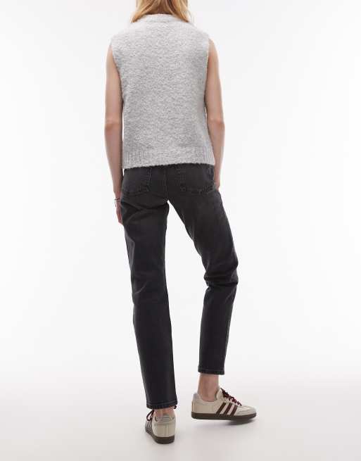 Topshop Tall - Sorte forvaskede lige cropped jeans med mellemhøj talje, 2 af 5