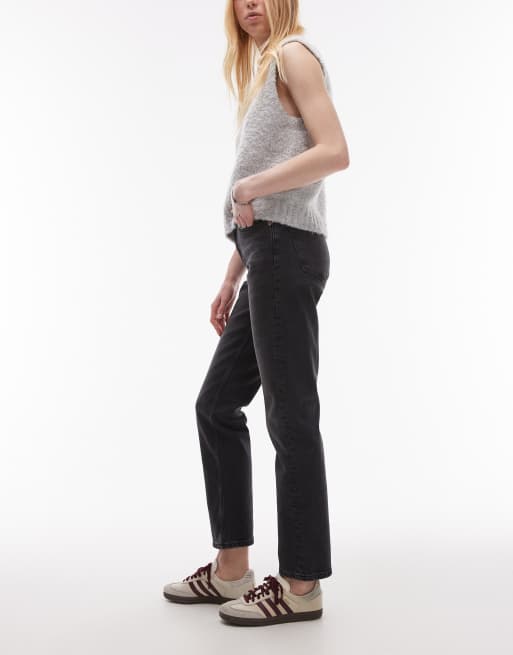 Topshop Tall - Sorte forvaskede lige cropped jeans med mellemhøj talje, 3 af 5