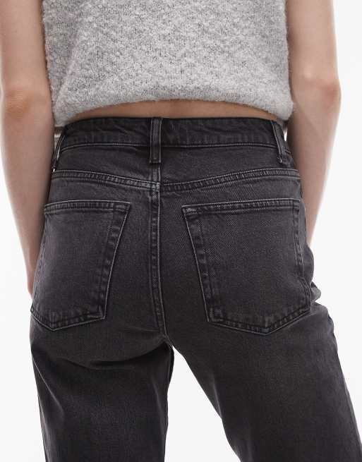Topshop Tall - Sorte forvaskede lige cropped jeans med mellemhøj talje, 4 af 5