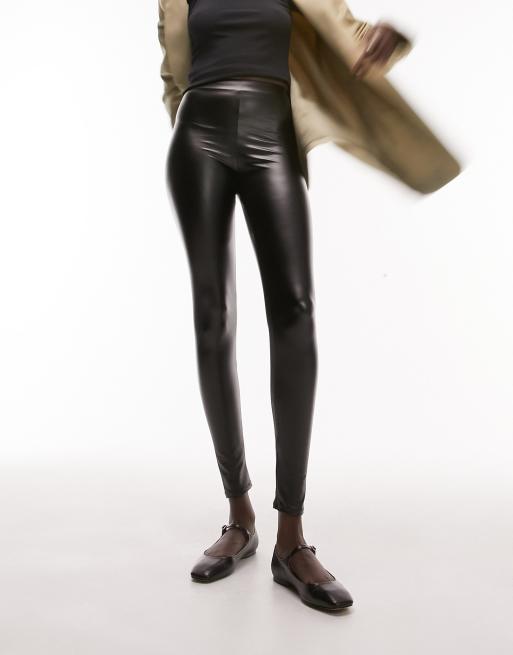 Topshop Tall - Sorte leggings i imiteret læder 