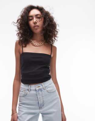 Topshop Tall Spaghetti Strap Tube Top In Black