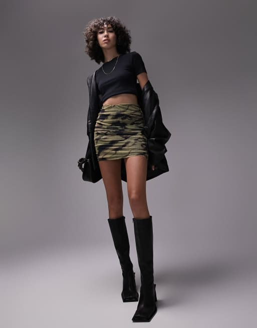 Topshop Tall – Spódnica mini w kolorze naturalnym w zwierzęcy wzór