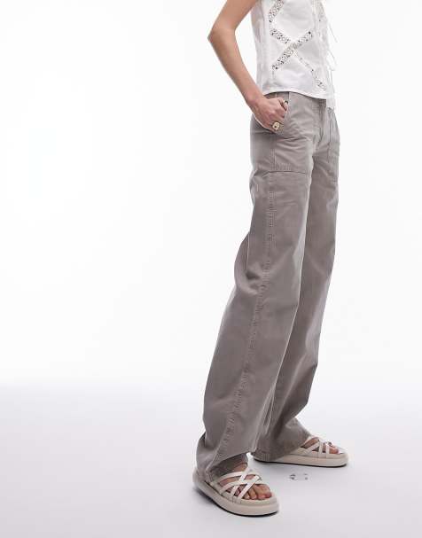 Topshop Tall low rise washed straight leg trouser in taupe 