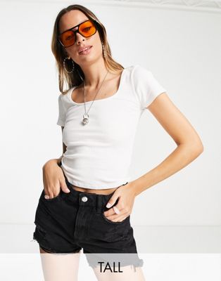 Topshop Tall square neck rib tee in white