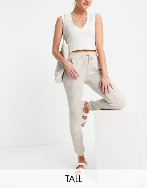 Topshop Tall – Stenfärgade ribbade mysbyxor