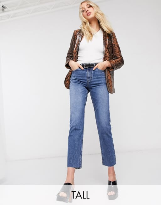 Topshop Tall straight jeans in mid blue