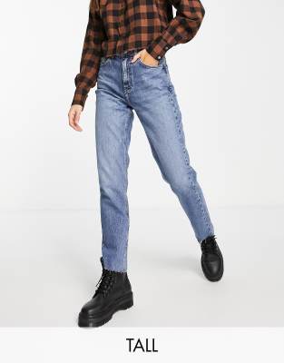 Topshop Tall straight jeans in mid blue  - ASOS Price Checker