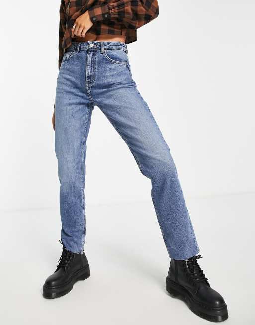 Topshop Tall straight jeans in mid blue