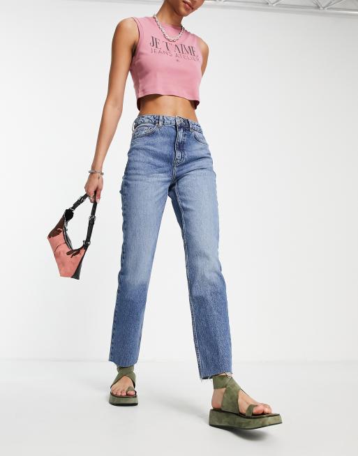 Topshop Tall straight jeans in mid blue