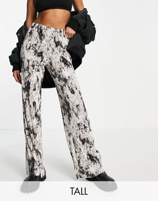 Topshop Tall straight leg plisse trouser in marble print