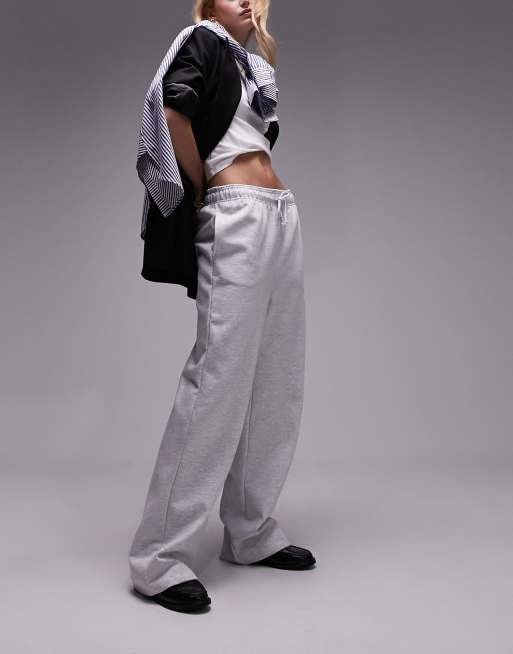 Kaiia Wide Leg Sweat Pants In Grey Marl