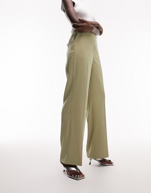 Topshop Tall straight slouch pants with back pocket detail in sage - part of a set