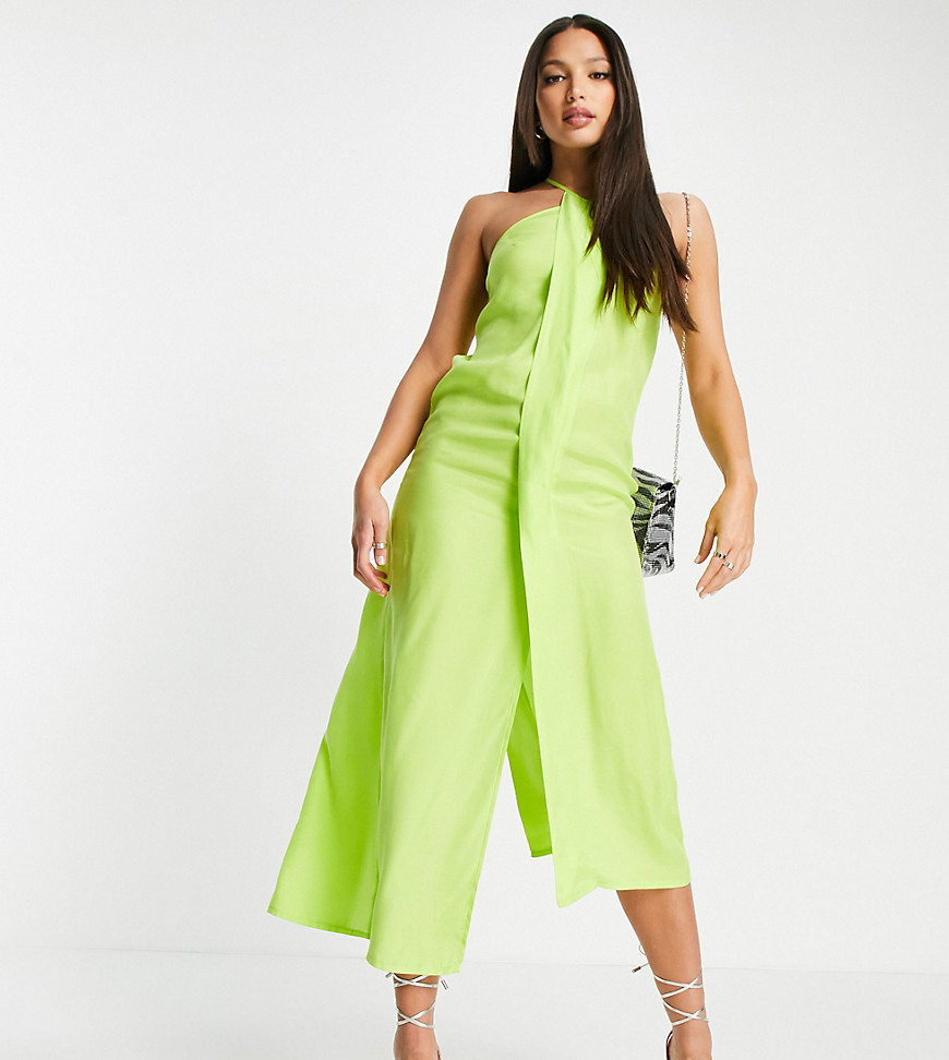 Topshop Tall strappy slip midi dress in chartreause-Green