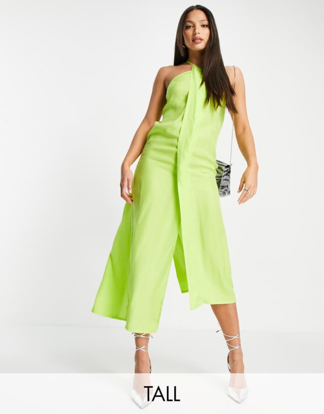 Topshop Tall strappy slip midi dress in chartreuse