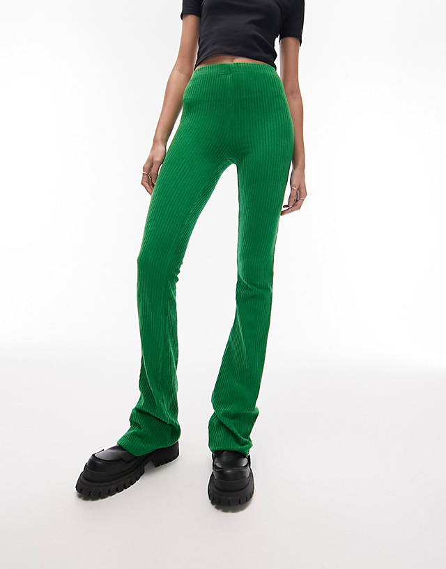 Topshop Tall - stretchy cord flared trouser in green