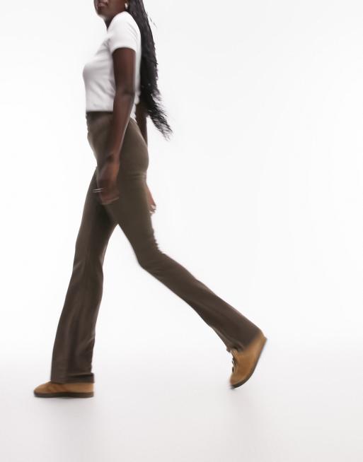 FLARED HIGH WAIST PANTS - taupe brown