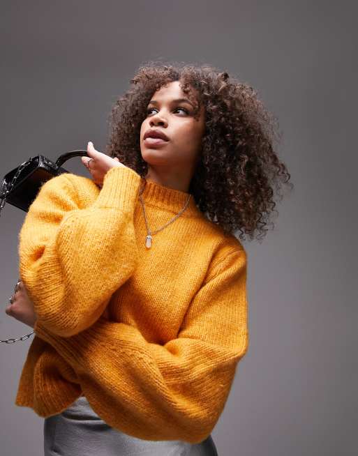 Topshop Tall – Strickpullover in Orange mit Rundhalsausschnitt