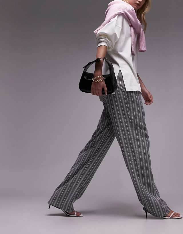 Topshop Tall - stripe low slung trousers in multi