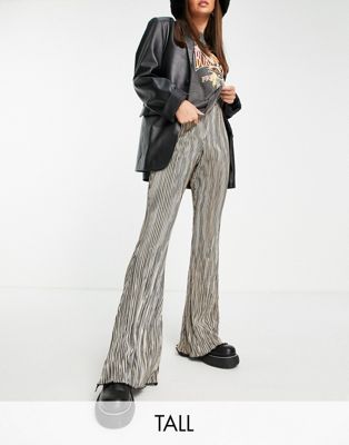 Topshop Tall stripe plisse flare trousers