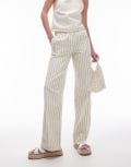 [Topshop Tall] Topshop Tall stripe pull on straight leg pants in ecru-White 6 Ecru